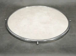 Plateau de service rond en chrome, verre et bois Art Déco, Tchécoslovaquie années 1930