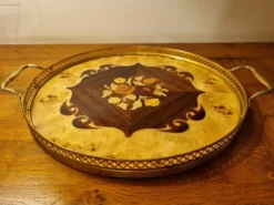 plateau de service rond en marqueterie italienne