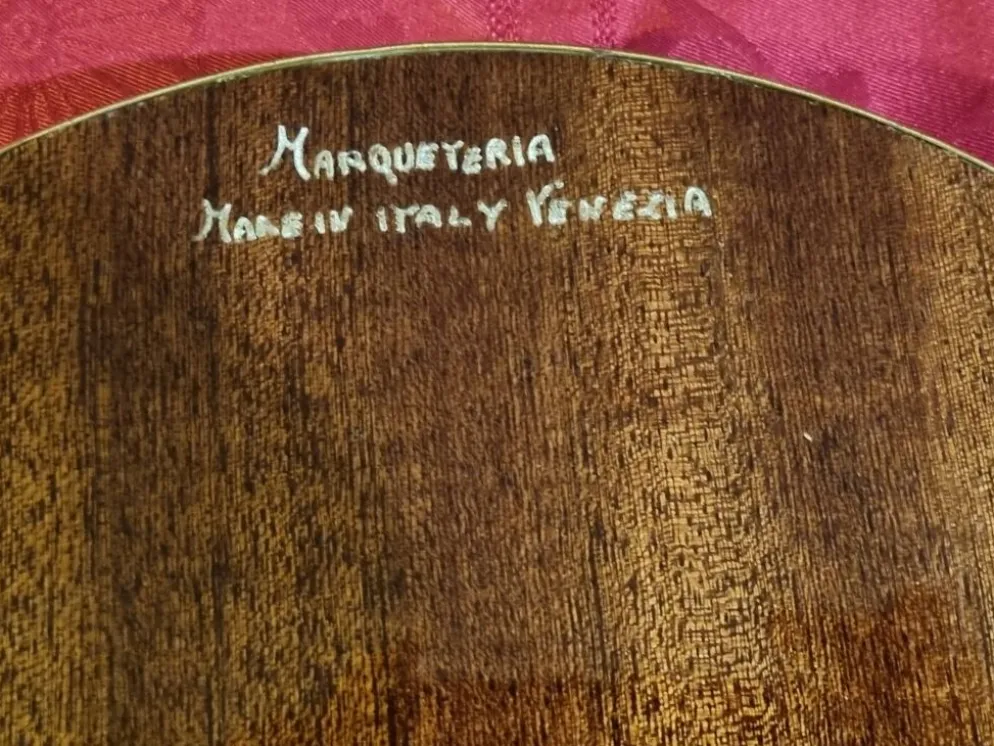 plateau de service rond en marqueterie italienne