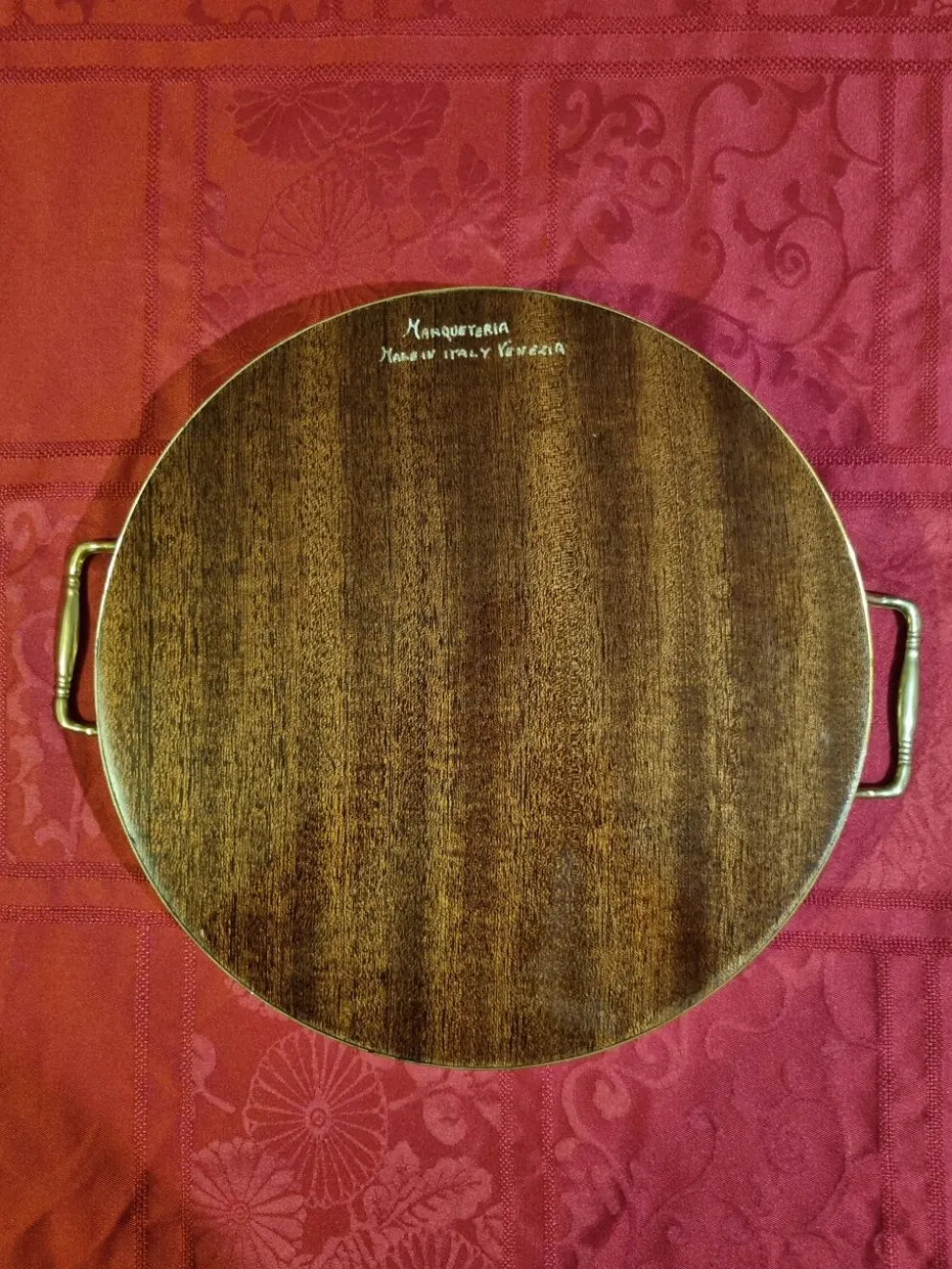 plateau de service rond en marqueterie italienne