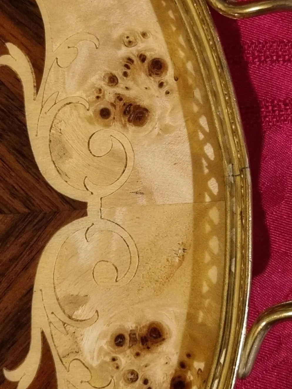 plateau de service rond en marqueterie italienne