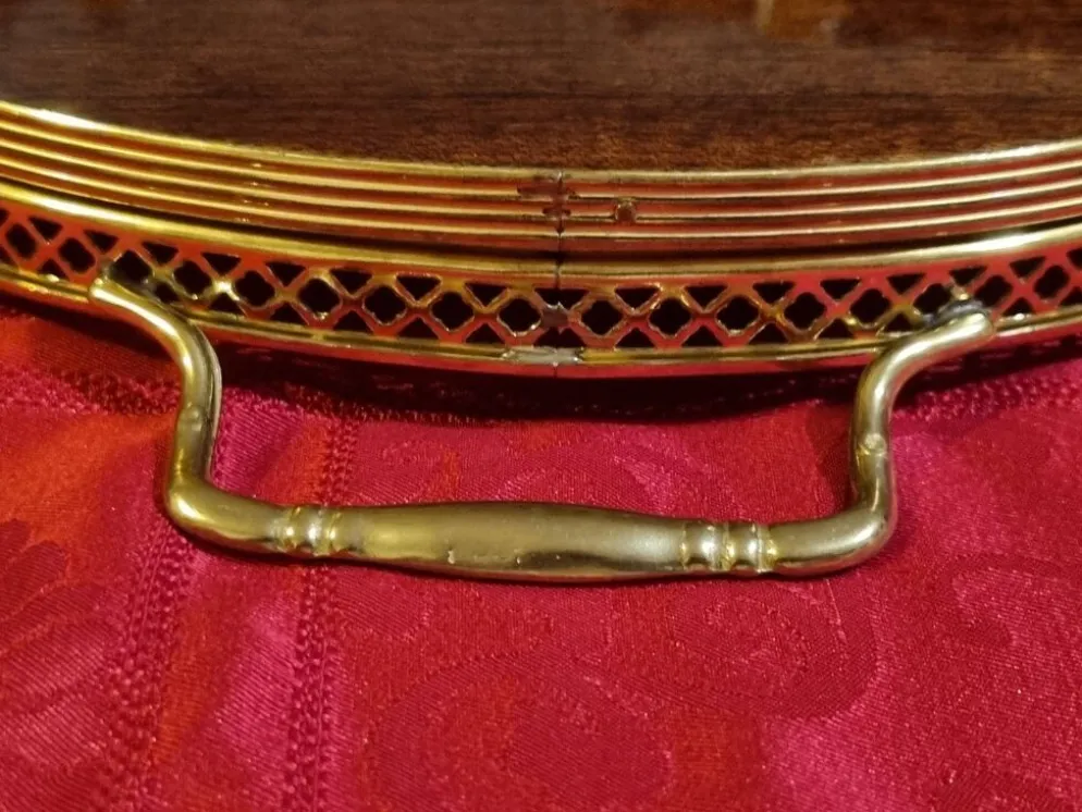 plateau de service rond en marqueterie italienne