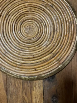 Plateau de service rond vintage bambou et laiton