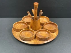 Plateau de service, serviteur vintage en bois d'olivier