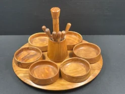Plateau de service, serviteur vintage en bois d'olivier