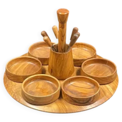 Plateau de service, serviteur vintage en bois d'olivier
