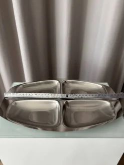 Plateau de service vintage Alessi en acier inoxydable 18/10 à quatre compartiments – Italie