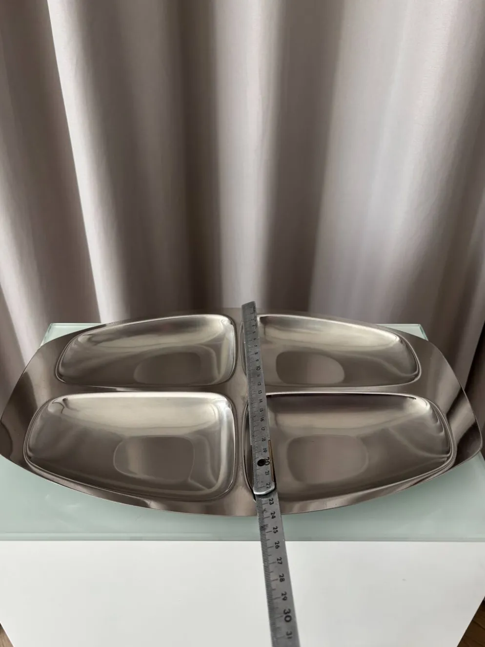 Plateau de service vintage Alessi en acier inoxydable 18/10 à quatre compartiments – Italie
