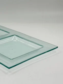 Plateau de service vintage en verre à deux compartiments