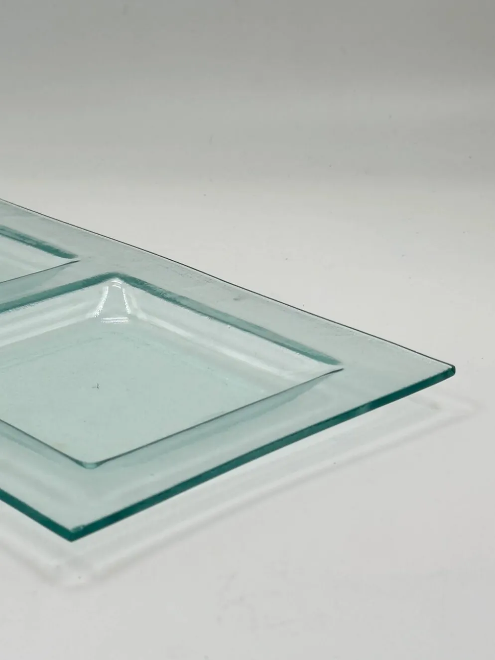Plateau de service vintage en verre à deux compartiments
