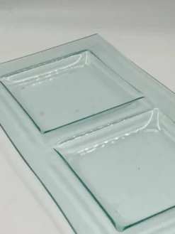 Plateau de service vintage en verre à deux compartiments
