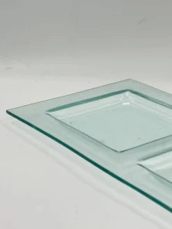 Plateau de service vintage en verre à deux compartiments