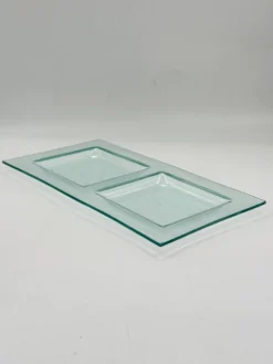 Plateau de service vintage en verre à deux compartiments