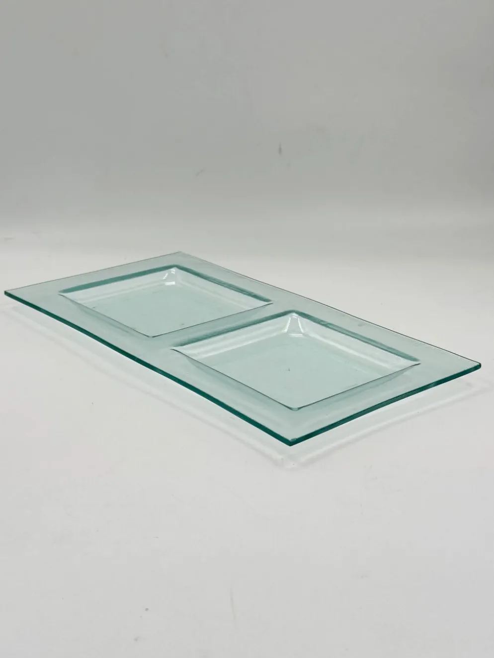 Plateau de service vintage en verre à deux compartiments