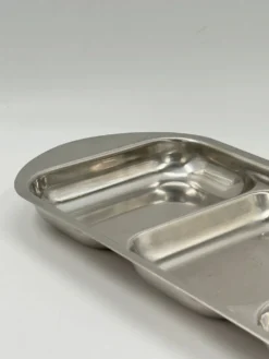 Plateau de service vintage en acier inoxydable à trois compartiments
