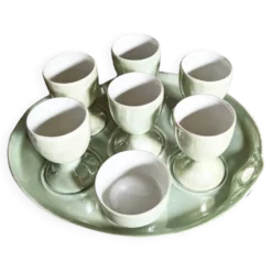 Plateau de service vintage et ses 6 coquetiers.