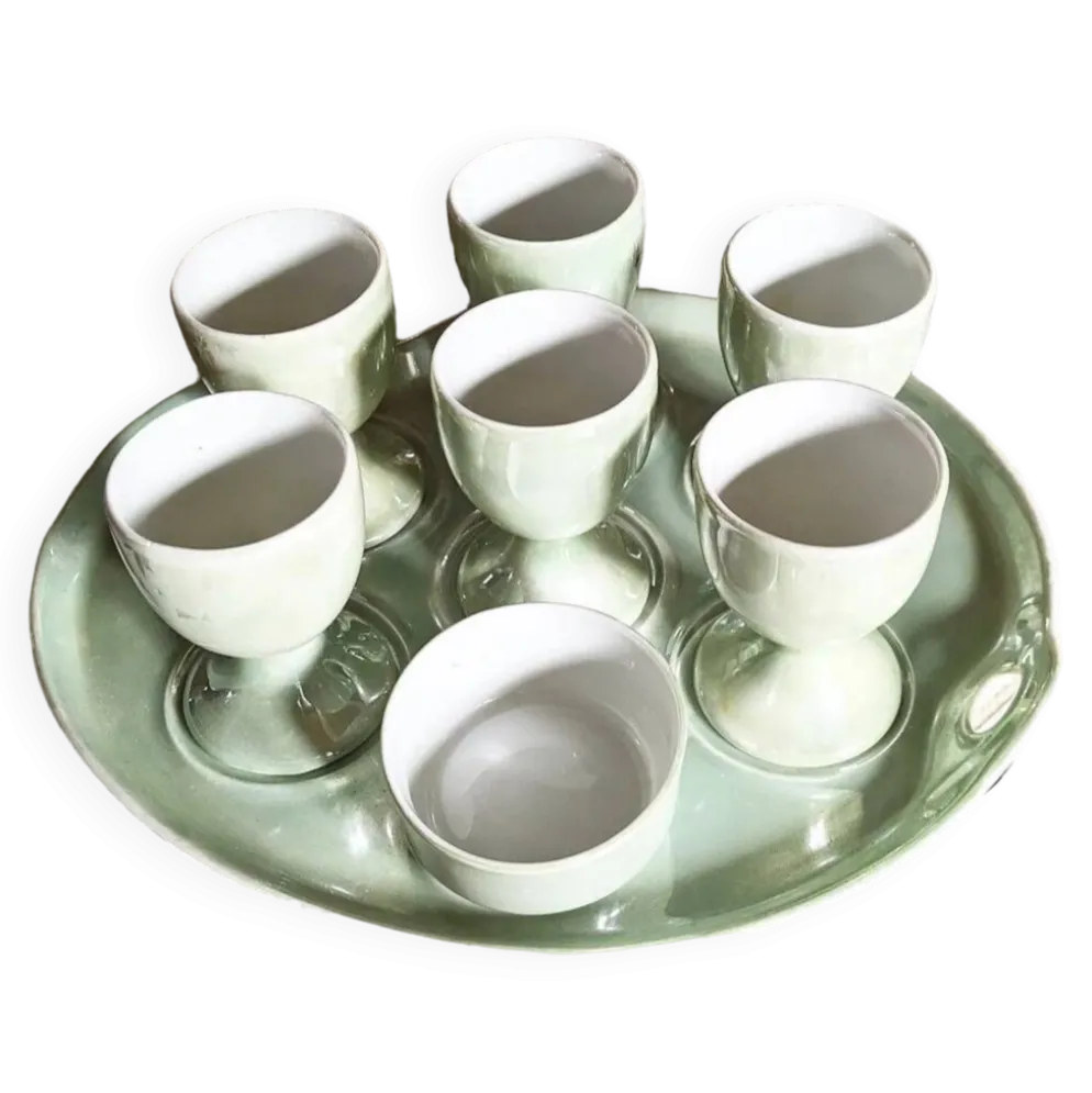 Plateau de service vintage et ses 6 coquetiers.