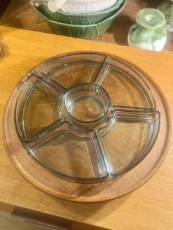 Plateau Digsmed vintage en teck – Lazy Susan rotatif 6 ramequins – des