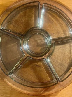 Plateau Digsmed vintage en teck – Lazy Susan rotatif 6 ramequins – des