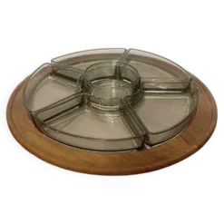 Plateau Digsmed vintage en teck – Lazy Susan rotatif 6 ramequins – des
