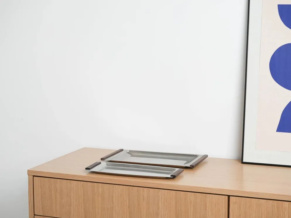 Plateau en acier inoxydable, design danois, années 1970, fabriqué au Danemark
