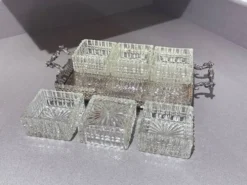 Plateau en argent avec six plats en verre taillé, ensemble de divertissement vintage