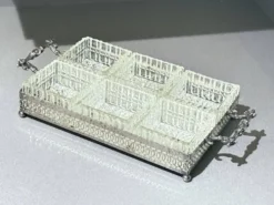 Plateau en argent avec six plats en verre taillé, ensemble de divertissement vintage