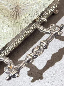 Plateau en argent avec six plats en verre taillé, ensemble de divertissement vintage