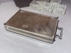 Plateau en argent avec six plats en verre taillé, ensemble de divertissement vintage