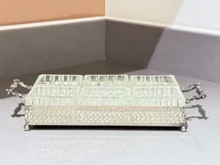 Plateau en argent avec six plats en verre taillé, ensemble de divertissement vintage