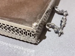 Plateau en argent avec six plats en verre taillé, ensemble de divertissement vintage