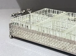 Plateau en argent avec six plats en verre taillé, ensemble de divertissement vintage