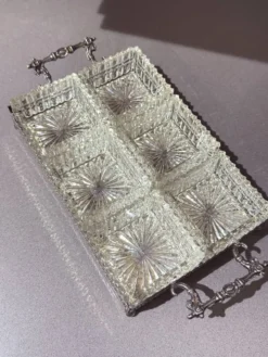 Plateau en argent avec six plats en verre taillé, ensemble de divertissement vintage