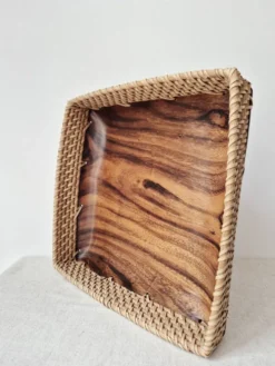 Plateau en bois et rotin '80s - Vintage