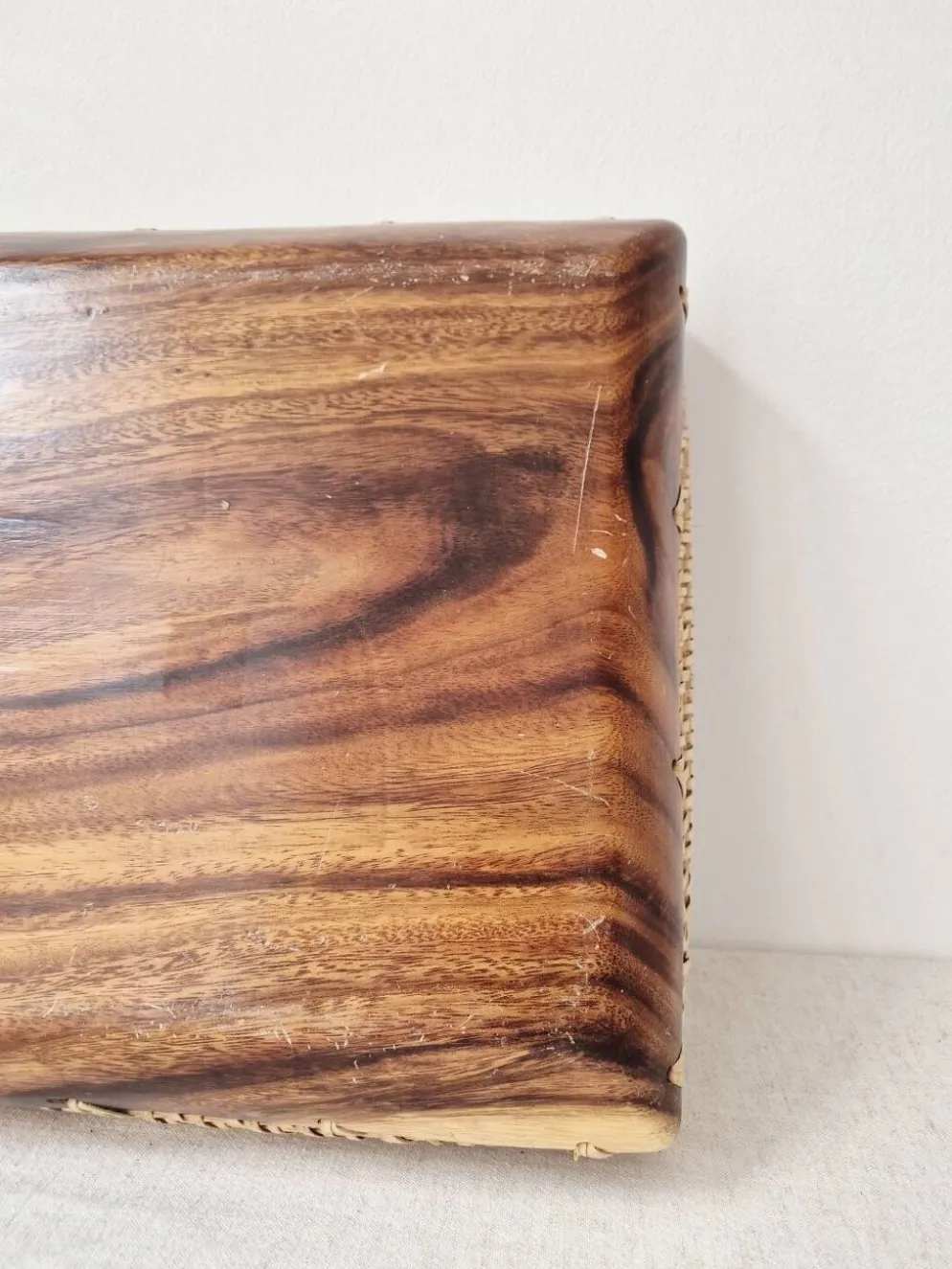 Plateau en bois et rotin '80s - Vintage