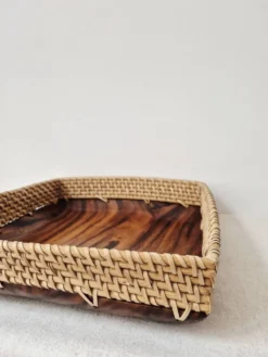 Plateau en bois et rotin '80s - Vintage