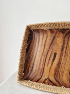 Plateau en bois et rotin '80s - Vintage
