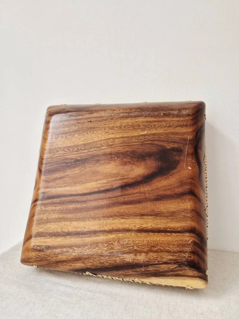 Plateau en bois et rotin '80s - Vintage