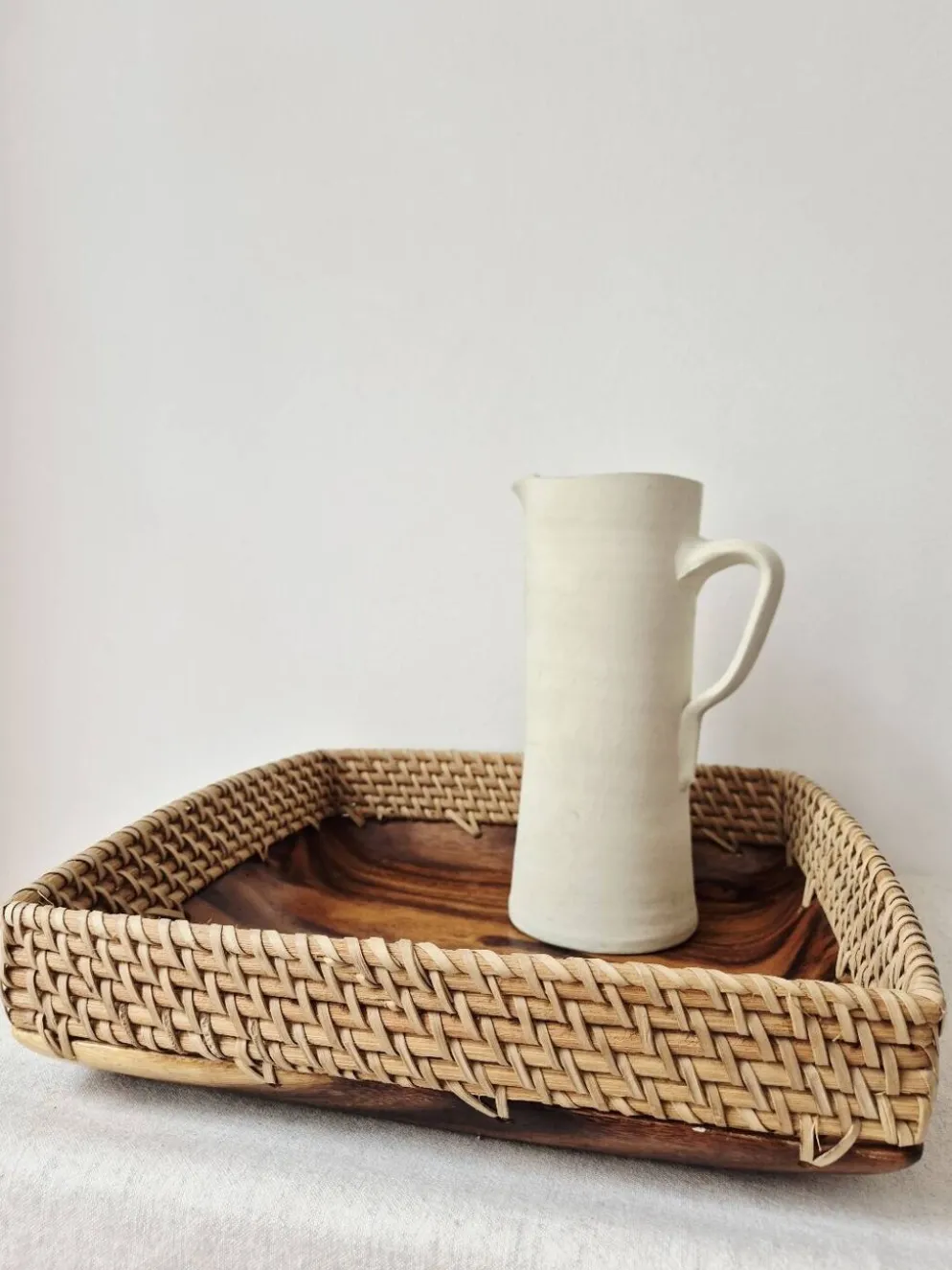 Plateau en bois et rotin '80s - Vintage