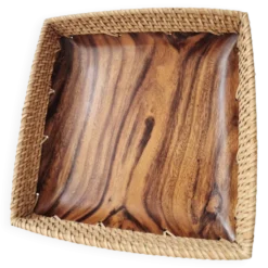 Plateau en bois et rotin '80s - Vintage