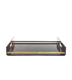 Plateau en laiton et lucite en écaille de tortue de style Hollywood Regency, Italie, années 1970.