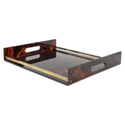 Plateau en laiton et lucite en écaille de tortue de style Hollywood Regency, Italie, années 1970.