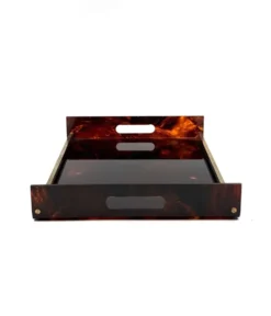 Plateau en laiton et lucite en écaille de tortue de style Hollywood Regency, Italie, années 1970.