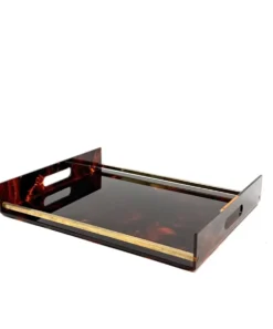 Plateau en laiton et lucite en écaille de tortue de style Hollywood Regency, Italie, années 1970.