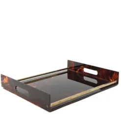 Plateau en laiton et lucite en écaille de tortue de style Hollywood Regency, Italie, années 1970.