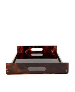 Plateau en laiton et lucite en écaille de tortue de style Hollywood Regency, Italie, années 1970.