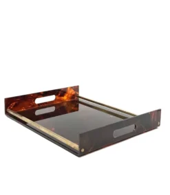Plateau en laiton et lucite en écaille de tortue de style Hollywood Regency, Italie, années 1970.