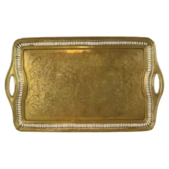 Plateau en laiton oriental vintage avec décoration florale, 50 cm
