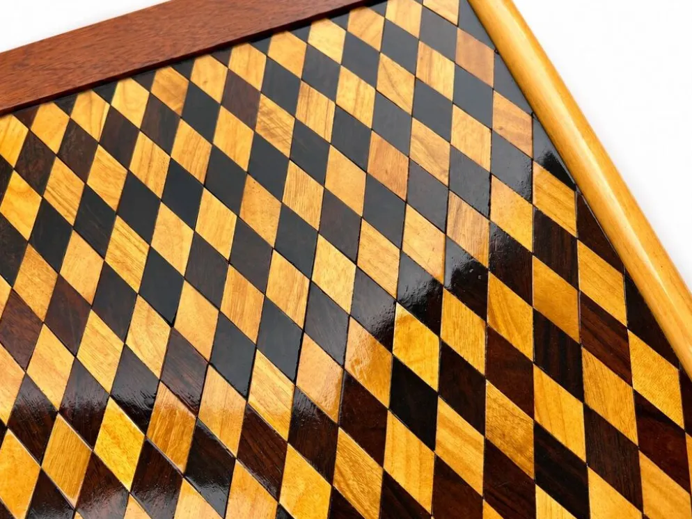 Plateau en marqueterie géométrique fait main, unique en son genre