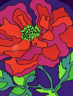Plateau en métal Vintage Flowerpower des années 1970